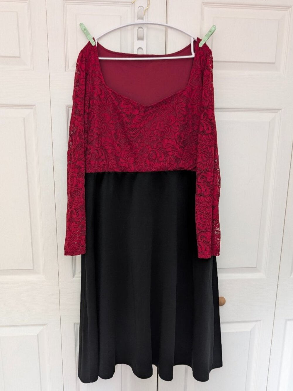 Red and Black Lace Top Mixed Media Midi Dress